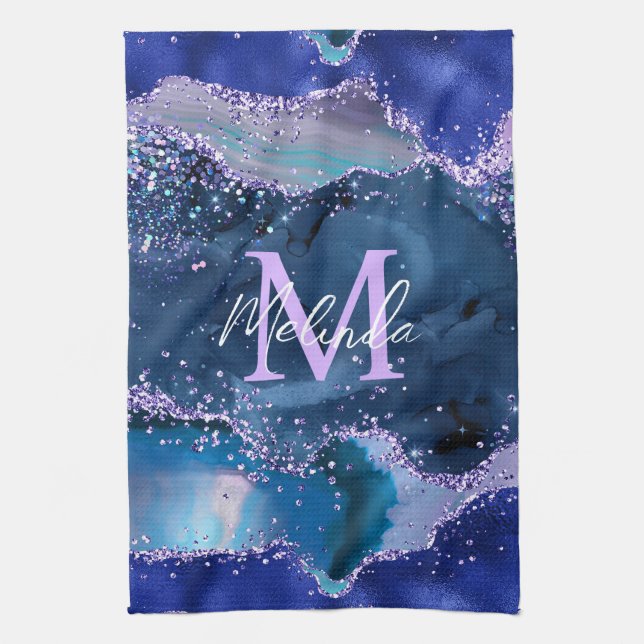 Linge De Cuisine Bleu foncé et violet Parties scintillant Agate océ (Vertical)