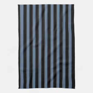 Linge De Cuisine Bleu gris et noir rayures