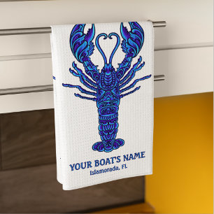 Linge De Cuisine Bleu Homard Nautique Pêcheur Nom du bateau
