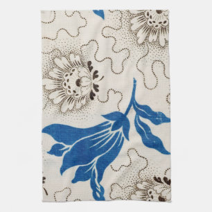 Linge De Cuisine Bleu magnifique avec imprimé floral broché   Servi