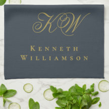 Bleu marine Or Monogramme Nom Minimaliste Chic Hom