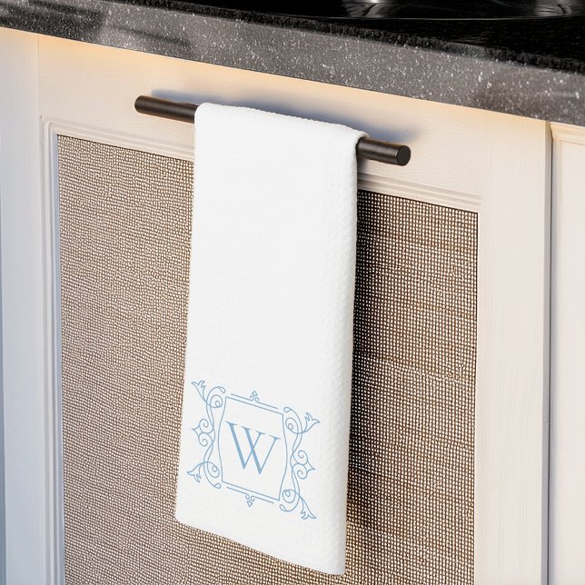 Linge De Cuisine Bleu | Monogramme vintage (Créateur téléchargé)