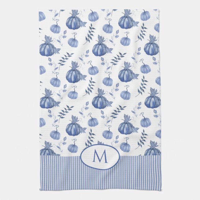 Linge De Cuisine Bleu | Motif de patchs de Citrouille aquarelle bla (Vertical)