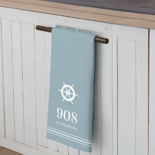 Linge De Cuisine Bleu Navires Roue Numéro et nom de rue