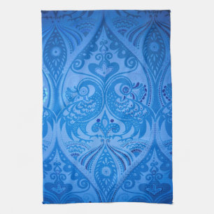 Linge De Cuisine Bleu Oriental Peacock Birds