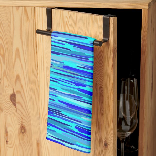 Linge De Cuisine Bleu pluie gouttes Abstraites  (Pliage en tiers)