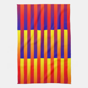 Linge De Cuisine Bleu rouge rayures jaunes