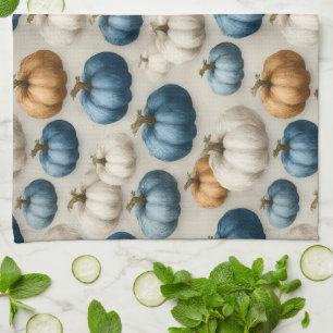Linge De Cuisine Bleu rustique et Citrouilles neutres