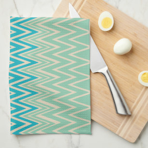 Linge De Cuisine Bleu turquoise, turquoise et vert Zigzags