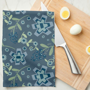 Linge De Cuisine Bleu Vert Floral Motif Amusant Chic Nom