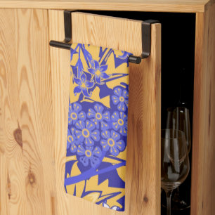Linge De Cuisine Bleu vif ornemental et jaune or