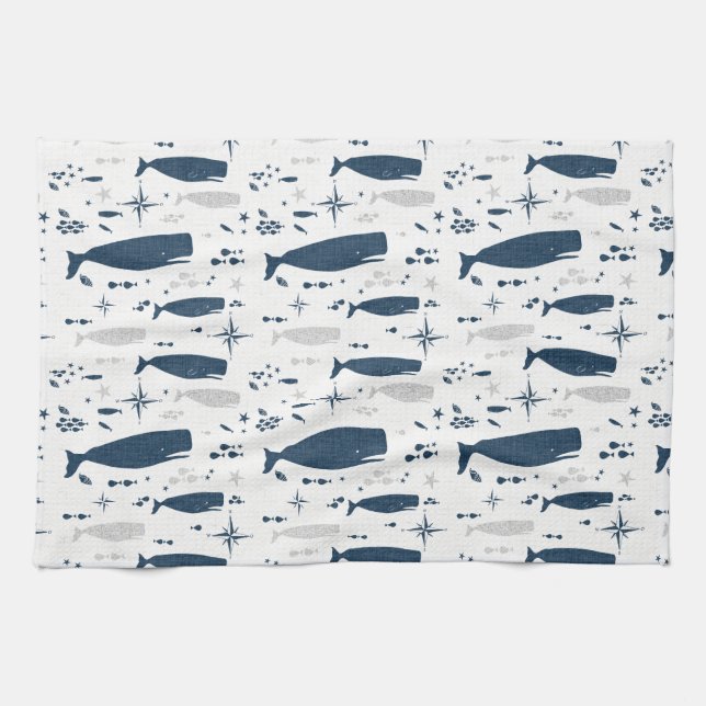 LINGE DE CUISINE BLEUE BLANCHE DE BALEINE DE SPERME AVEC TEXTURE (Horizontal)