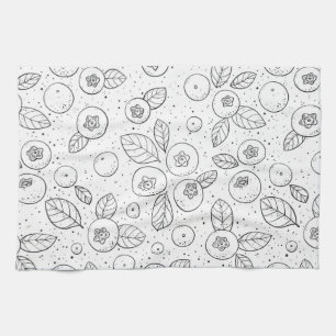 Linge De Cuisine Bleuets en noir et blanc