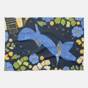Linge De Cuisine Bleus et fleurs
