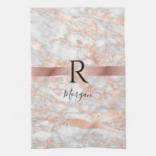 Linge De Cuisine Blk Name/Monogram White/Rose Gold Marble Glitter 2