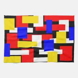 Linge De Cuisine Blocs géométriques rouge, jaune, noir et bleu