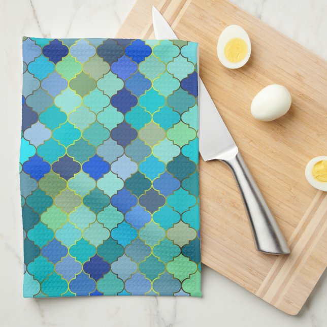 Linge De Cuisine Blue Aqua Moroccan Mosaic (Quart Plié)