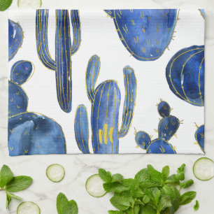 Linge De Cuisine Blue Cactus Art Desert Chic Gold INITIAL Fun