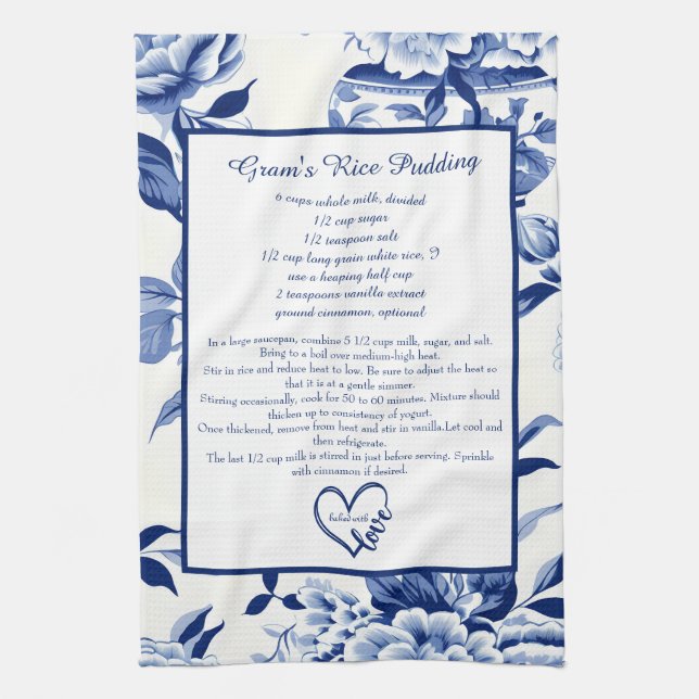 Linge De Cuisine Blue Chinoiserie Family Recipe Keepsake Custom  (Vertical)