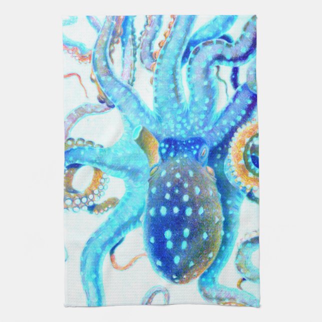 Linge De Cuisine Blue colorful octopus (Vertical)