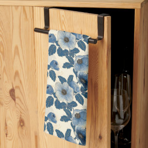 Linge De Cuisine Blue Floral Gold Parties scintillant japonais Ukiy