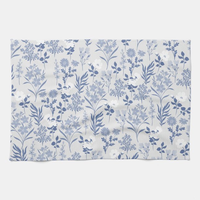 Linge De Cuisine Blue Flowers Botanical Painting (Horizontal)