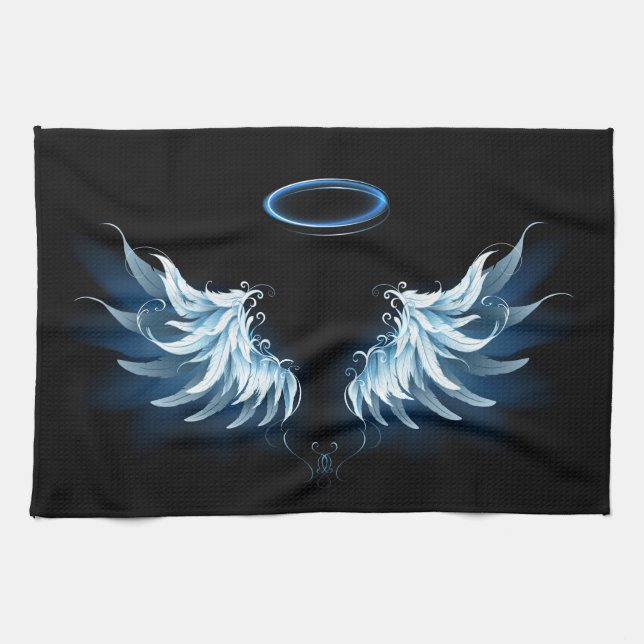 Linge De Cuisine Blue Glowing Angel Wings on black background (Horizontal)