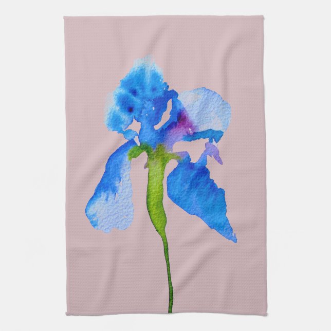 Linge De Cuisine Blue Iris moderne aquarelle florale art (Vertical)