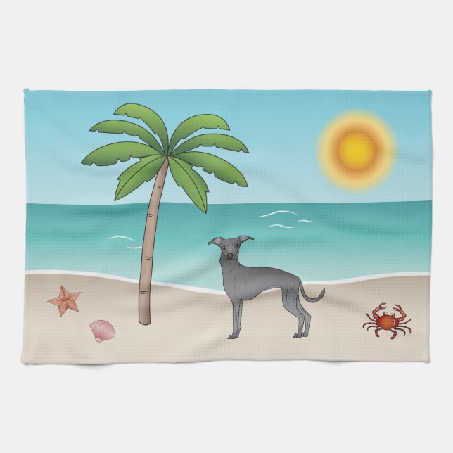 Linge De Cuisine Blue Italien Greyhound À Tropical Summer Beach (Horizontal)