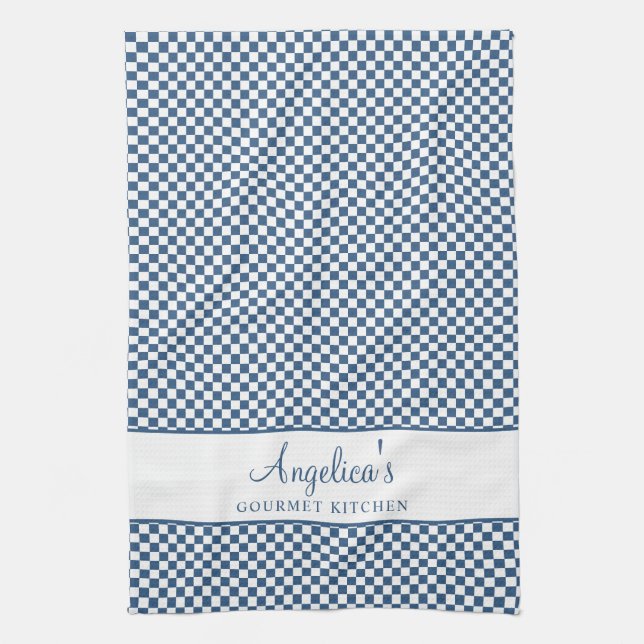 Linge De Cuisine Blue Pastel French Plaid Check Pays Gourmande (Vertical)