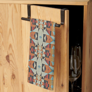 Linge De Cuisine Blue Red Orange Taupe Brown Black Tribal Art