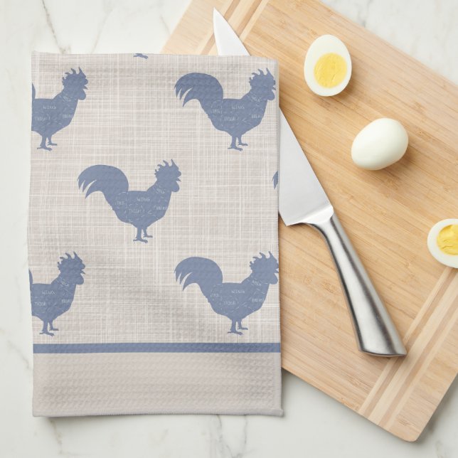 Linge De Cuisine Blue Rooster (Quart Plié)