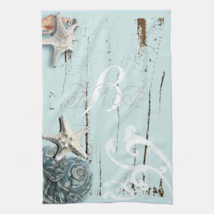Linge De Cuisine BLue Seashells Beach Mariage