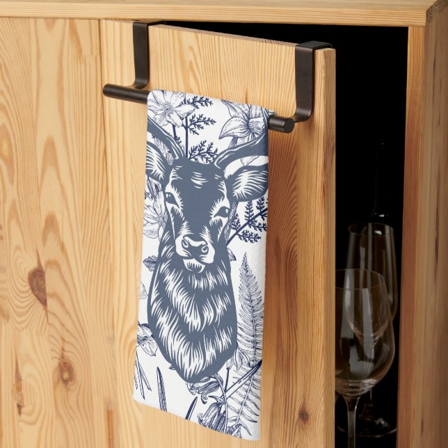 Linge De Cuisine Blue Toile Deer - La faune à la maison (Pliage en tiers)