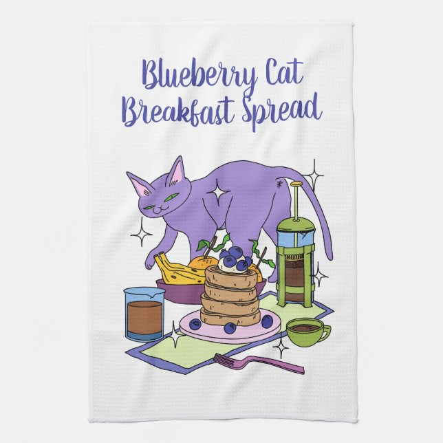 Linge De Cuisine Blueberry Cat Petit-Déjeuner Diffusion Illustratio (Vertical)