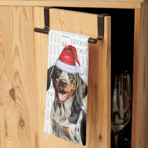 Linge De Cuisine Bluetick Coonhound Dog à Santa Hat Woof Christmas