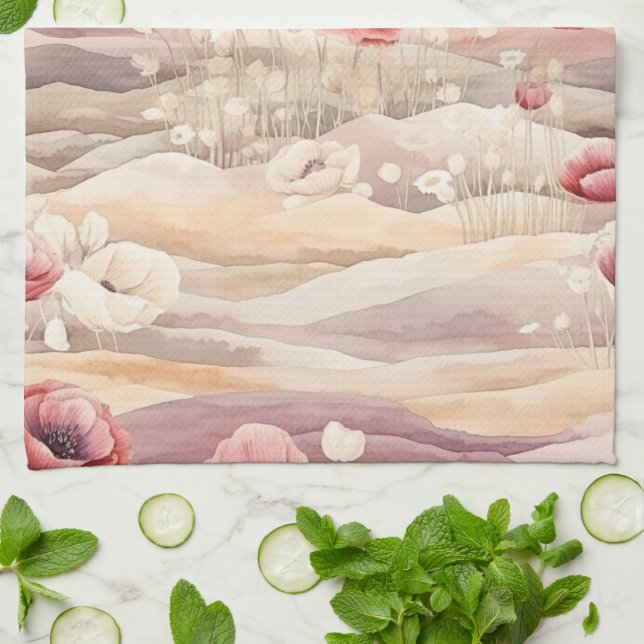 Linge De Cuisine Blush Crème Bourgogne Fête de Mariage Florale (Plié)