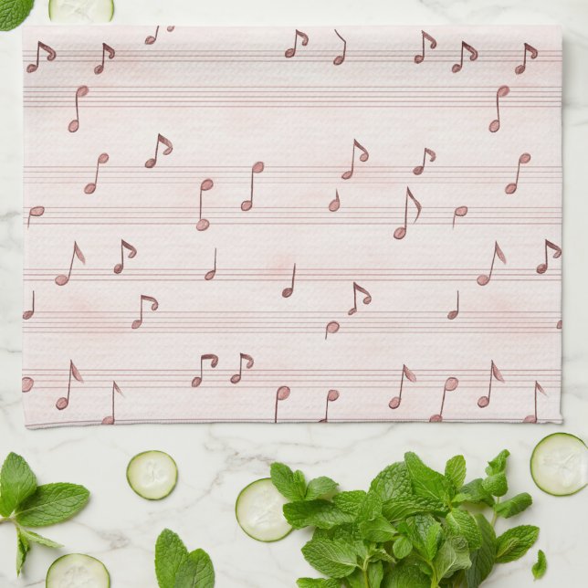 Linge De Cuisine Blush Pink Brown Music Notes   (Plié)