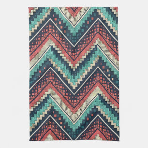 Linge De Cuisine Boho Chevron Motif   Zigzag turquoise, corail et c