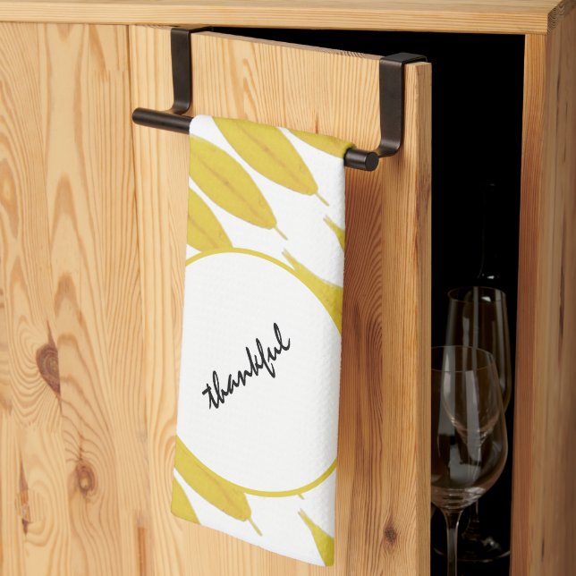 Linge De Cuisine Boho Chic Jaune Feuilles d'automne Aquarelle (Pliage en tiers)