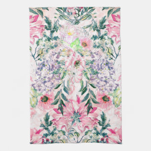 Linge De Cuisine Boho Chic rose Floral Aquarelle Botanique