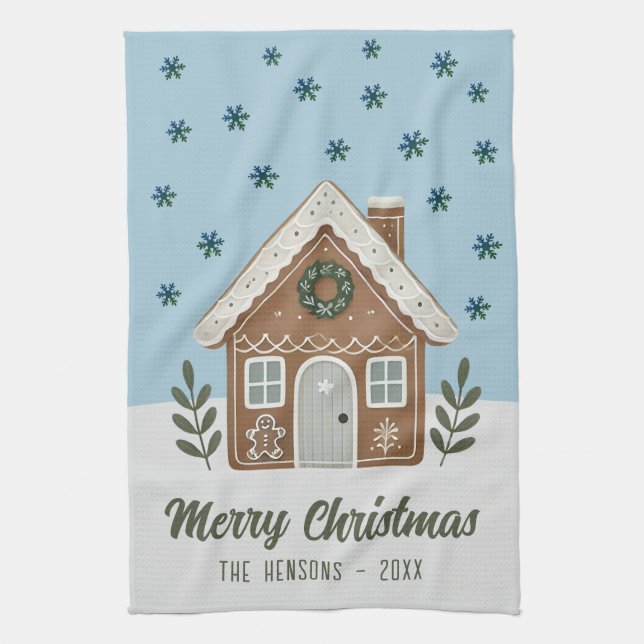 Linge De Cuisine Boho Cookie House Snowflakes Famille (Vertical)