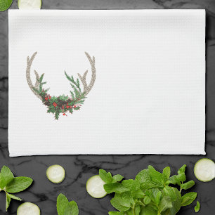 Linge De Cuisine Boho Deer Antlers   Floral de Noël rouge rustique