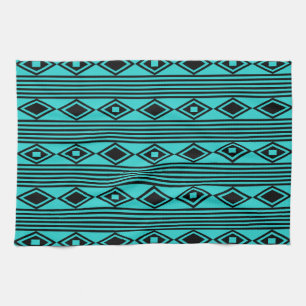 Linge De Cuisine Boho Diamonds Stripes Black Turquoise