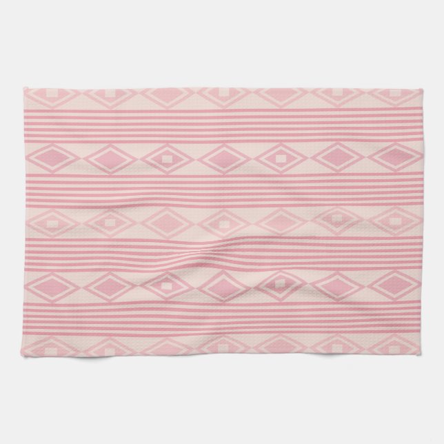 Linge De Cuisine Boho Diamonds Stripes Vanille Rose (Horizontal)