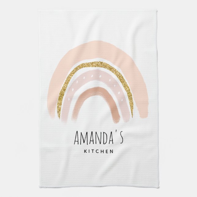 Linge De Cuisine Boho élégant arc-en-ciel rose et or (Vertical)