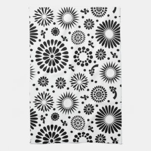Linge De Cuisine Boho fleurit le motif floral de vecteur noir et