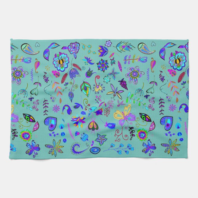 Linge De Cuisine Boho Flower Doodles (Horizontal)