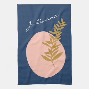 Linge De Cuisine Boho Moderne Abstrait Botanique Bleu Personnalisé