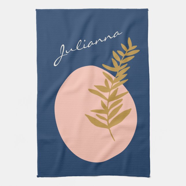 Linge De Cuisine Boho Moderne Abstrait Botanique Bleu Personnalisé (Vertical)